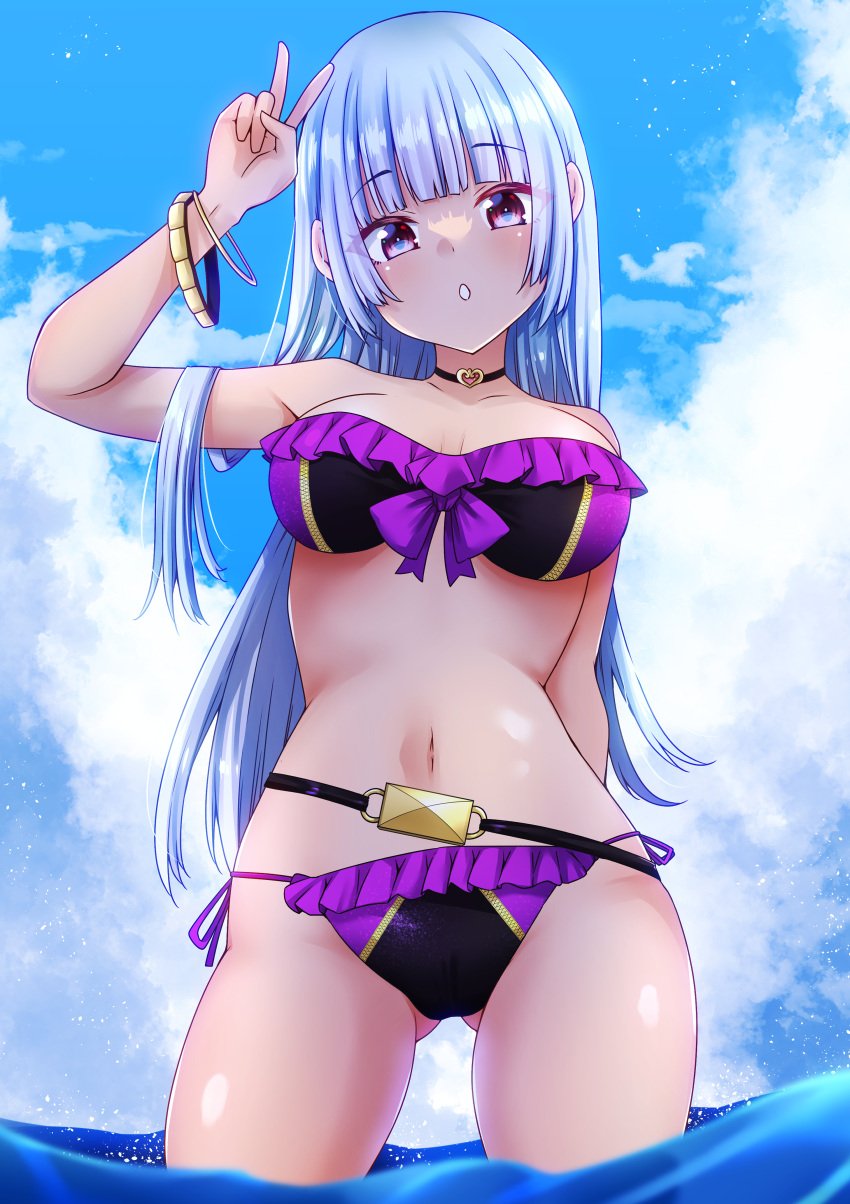 kula diamond, snk, the king of fighters, beach, bikini, blue hair, ocean, peace symbol, swimsuit