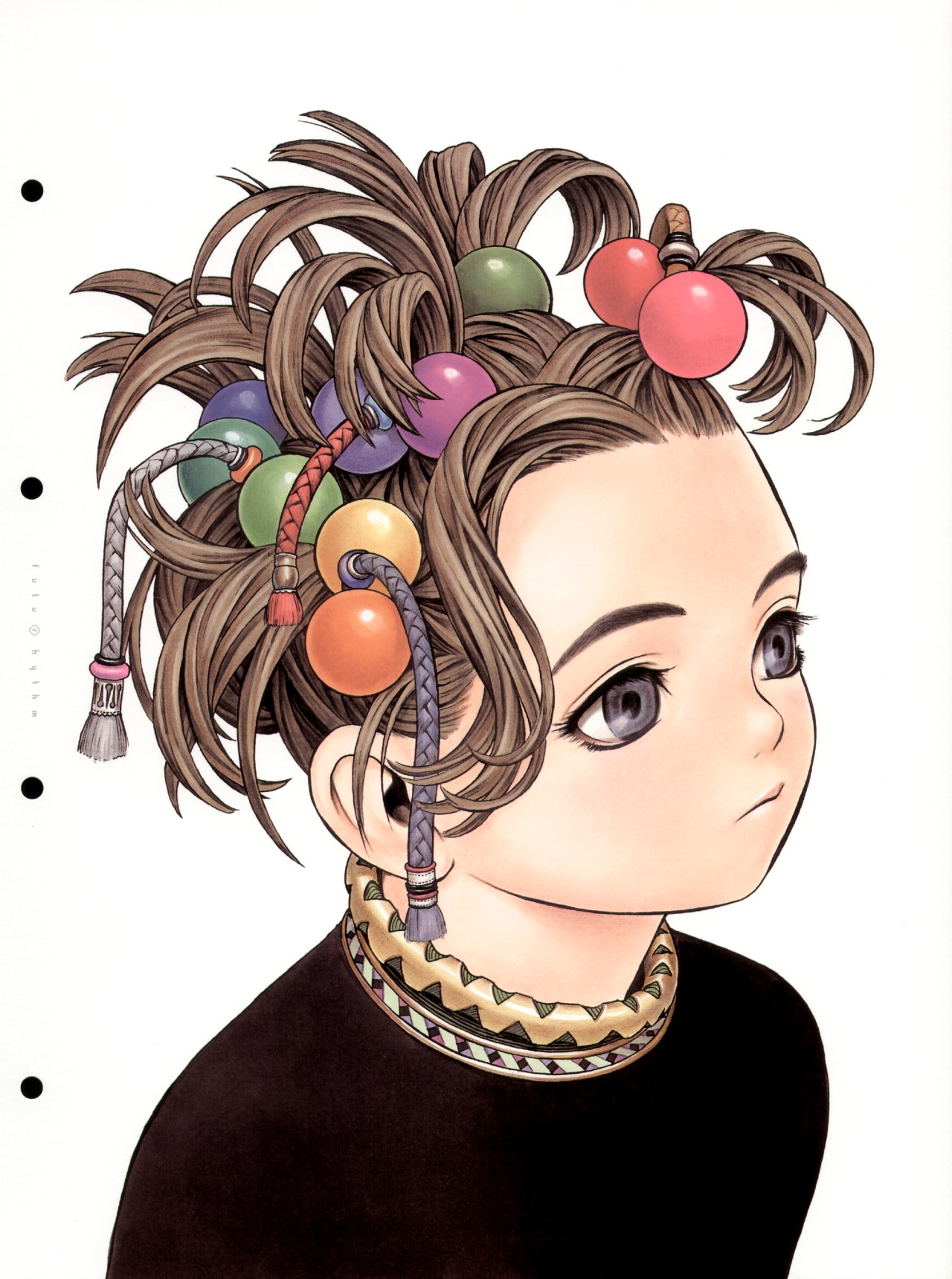 murata range, futurhythm, highres, tagme, 1girl, female focus, hair bobbles, hair ornament, solo