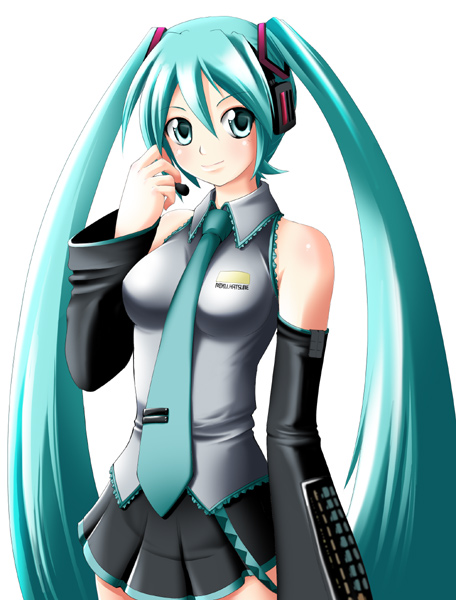 kanzuki yuu, hatsune miku, vocaloid, 1girl, aqua hair, female focus, hair between eyes, long hair, solo, twintails, very long hair, white background