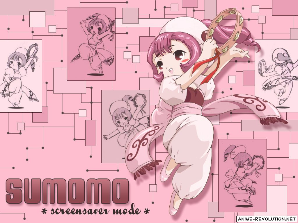 clamp, kimura masahiro, sumomo (chobits), chobits, pink footwear, non-web source, 00s, 1girl, android, blush stickers, dancing, full body, instrument, pink background, pink hair, shoes, tambourine, watermark