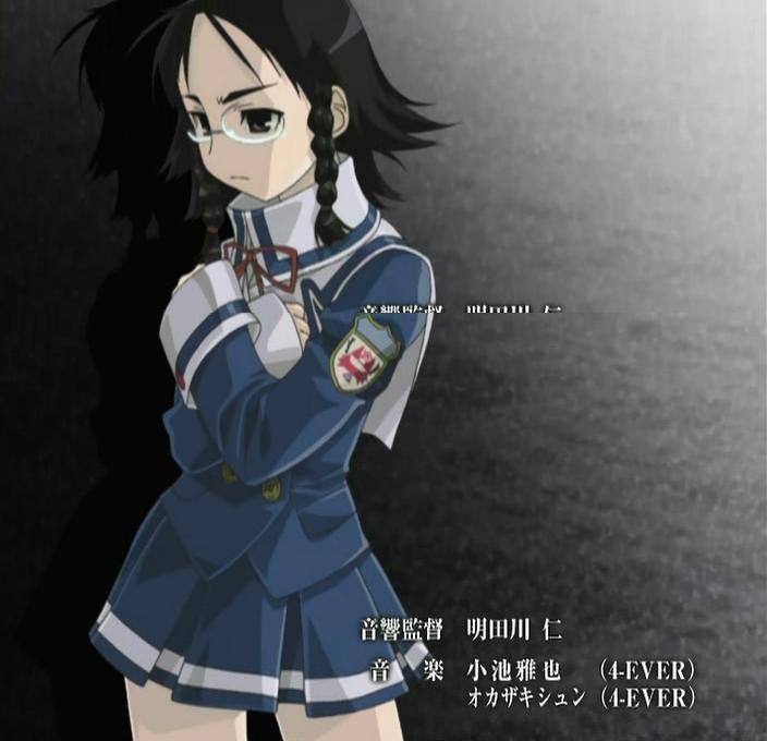 kamishakujii renko, ogiue chika, genshiken, kujibiki unbalance, anime screenshot, stitched, third-party edit, 1girl, cosplay, female focus, kamishakujii renko (cosplay), school uniform, solo