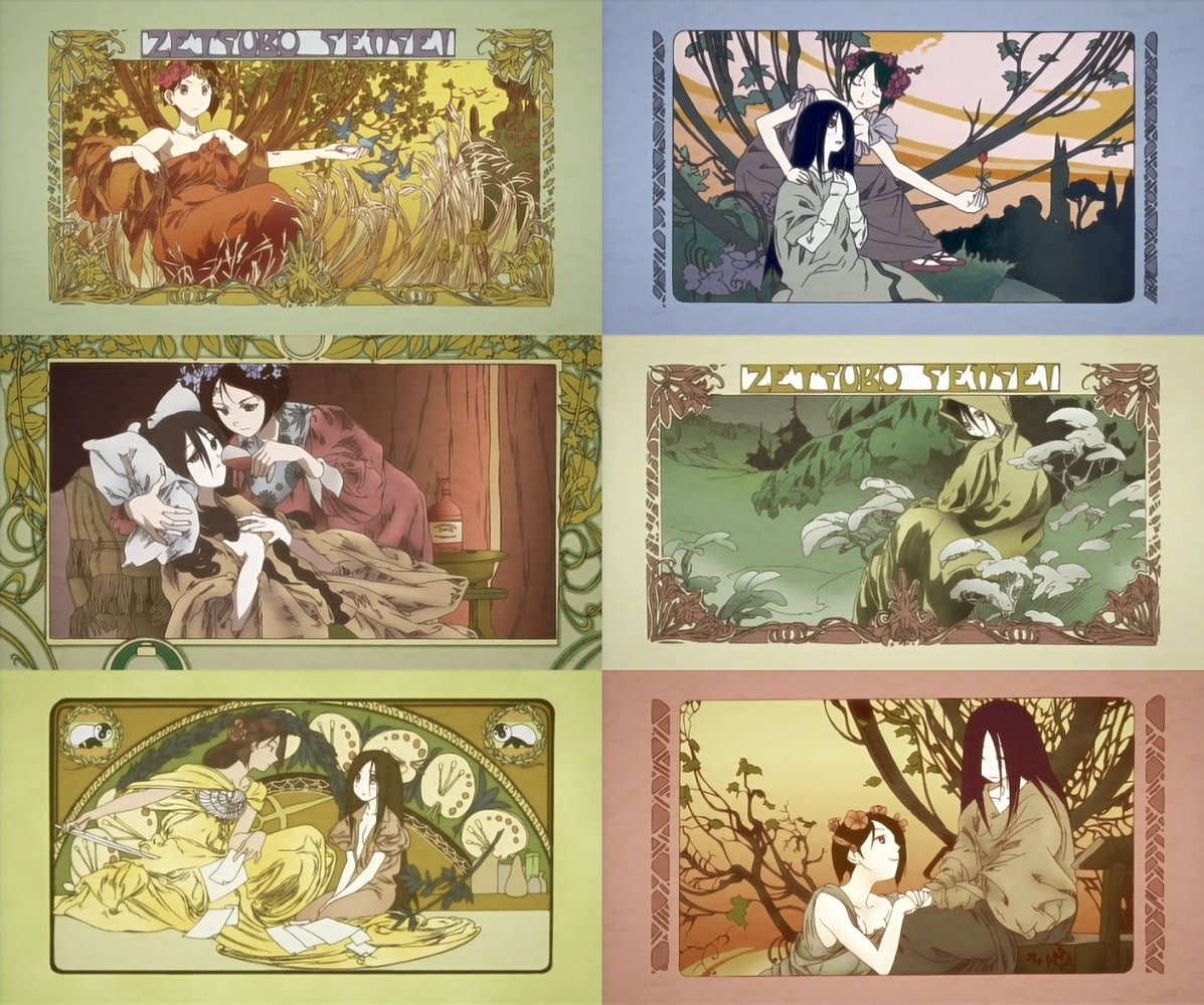 arai chie, komori kiri, sayonara zetsubou sensei, anime screenshot, 00s, 2girls, art nouveau, copyright name, multiple girls, subtext, yuri