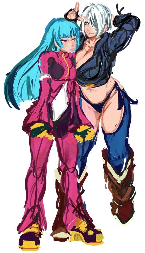 angel (kof), kula diamond, snk, the king of fighters, blue hair, mexican female, white hair