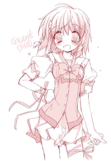 gotou nao, original, 1girl, female focus, gota nao, monochrome, pink theme, school uniform, serafuku, solo