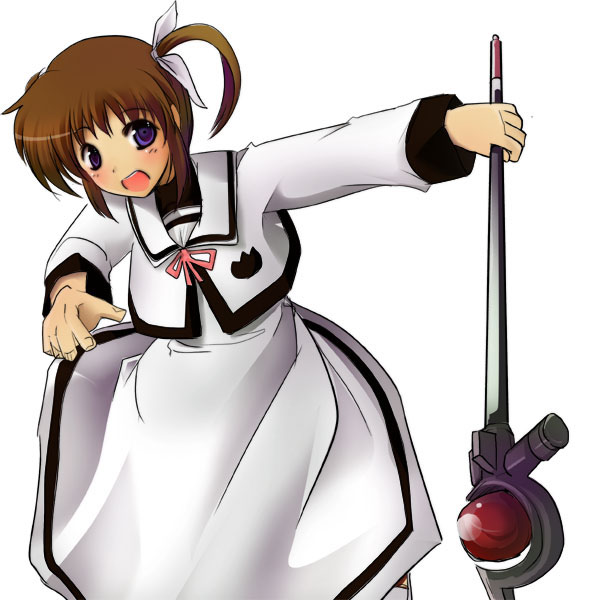 ruku (alicecreation), raising heart, raising heart (accel mode), takamachi nanoha, lyrical nanoha, mahou shoujo lyrical nanoha, 00s, 1girl, alternate weapon, female focus, solo, weapon