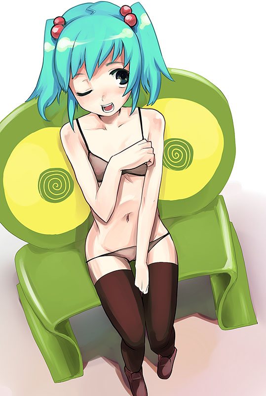 sanae (satansanae), original, 1girl, bra, female focus, lingerie, lowleg, lowleg panties, panties, solo, thighhighs, underwear, underwear only