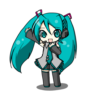 hatsune miku, vocaloid, animated, animated gif, lowres, 1girl, aqua hair, black thighhighs, blouse, collared shirt, dancing, female focus, grey shirt, hair between eyes, long hair, shirt, shoulder tattoo, sleeveless, sleeveless shirt, solo, tattoo, thighhighs, transparent background, twintails, very long hair