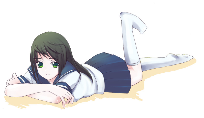 sakurai yuya, tagme, 1girl, female focus, kneehighs, school uniform, serafuku, socks, solo