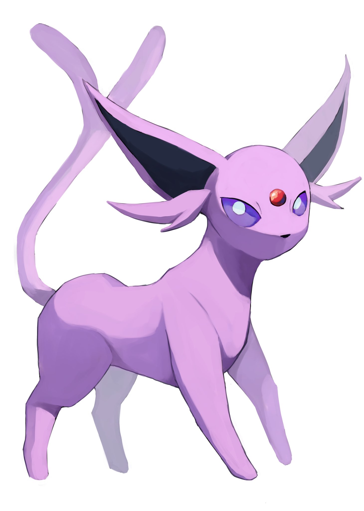 kou11021301, espeon, nintendo, pokemon, highres, animal focus, full body, gen 2 pokemon, looking at viewer, no humans, pokemon (creature), pokemon focus, purple eyes, simple background, solo, white background
