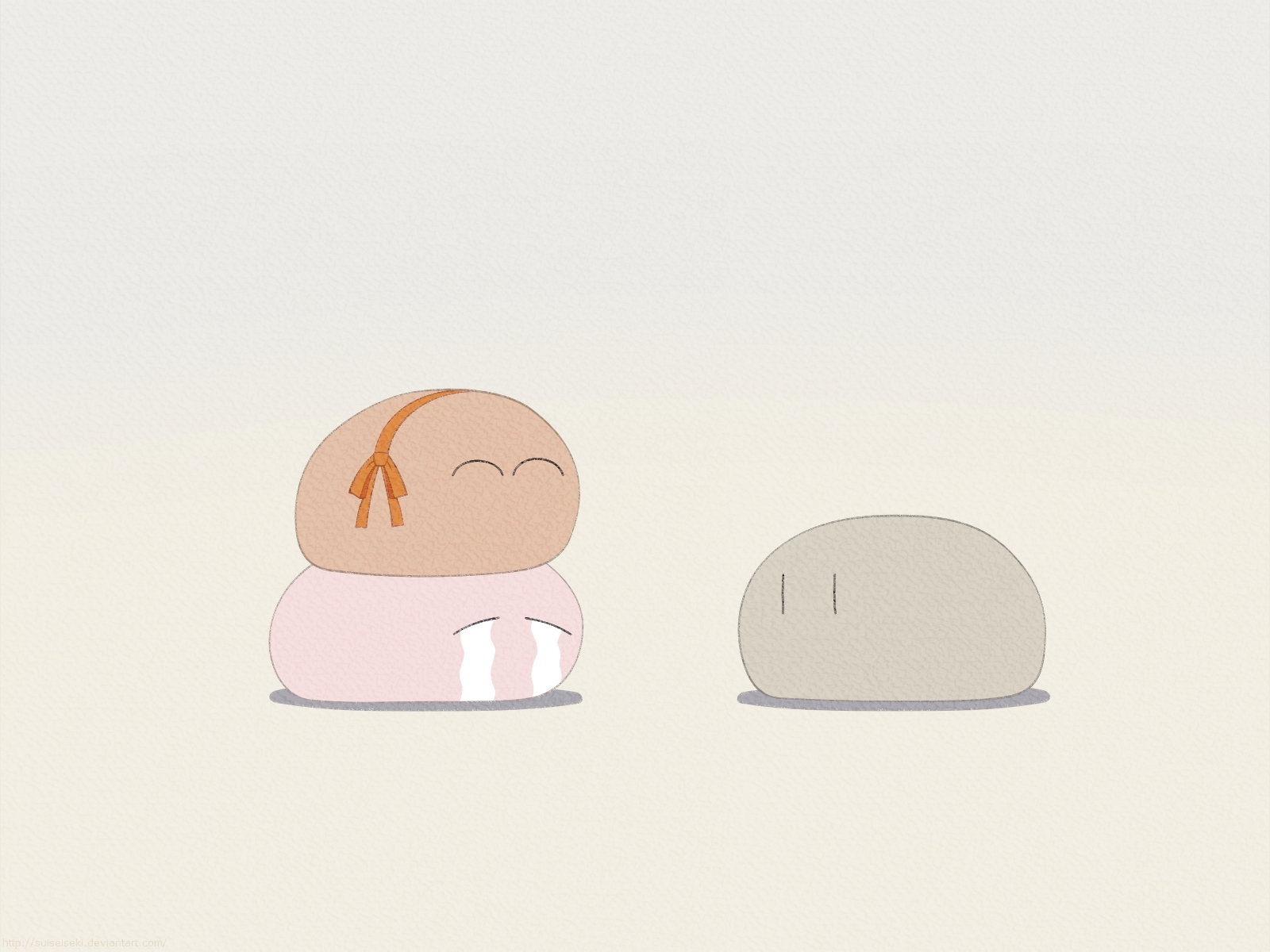 asahina mikuru, nagato yuki, suzumiya haruhi, clannad, dango daikazoku, kyoto animation, suzumiya haruhi no yuuutsu, highres, ^ ^, abstract, closed eyes, company connection, crying, dango, food, no humans, parody, ribbon, simple background, tears, wagashi, | |