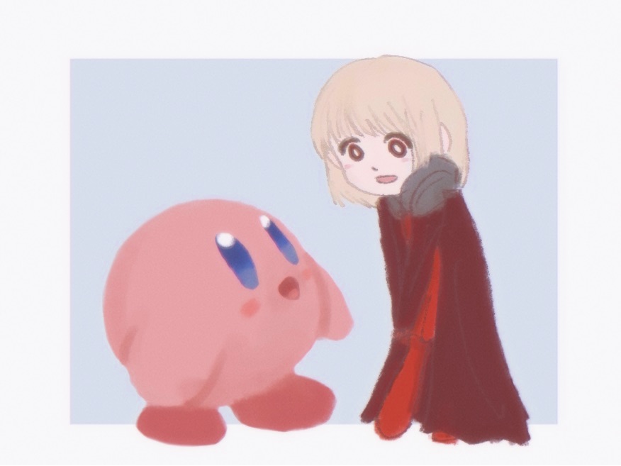aiokosaio, kirby, manah, drag-on dragoon, drag-on dragoon 1, kirby (series), nintendo, non-web source, blonde hair, crossover, dress, red dress, red eyes, video game