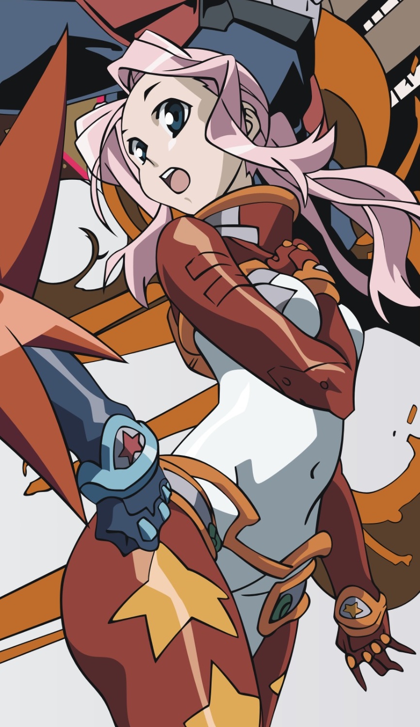 darry adai, tengen toppa gurren lagann, highres, 00s, blue eyes, bodysuit, long hair, open mouth, pink hair, ponytail, solo