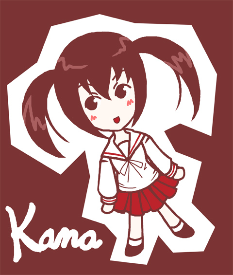 minami kana, minami-ke, 00s, 1girl, brown eyes, brown hair, female focus, long hair, school uniform, skirt, solo, twintails