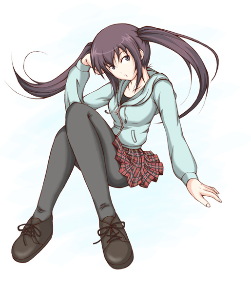 minami kana, minami-ke, 00s, long hair, miniskirt, pantyhose, purple hair, skirt, solo, twintails