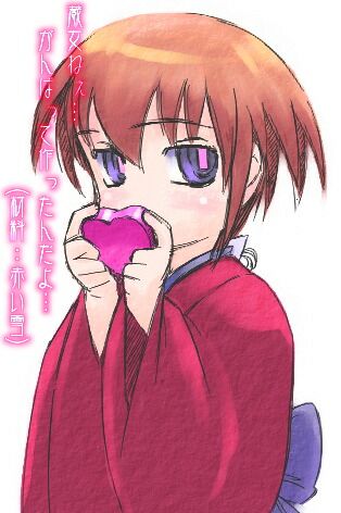 kurame, kusari hime: euthanasia, liarsoft, archived source, artist request, bad link, lowres, translation request, 1girl, back bow, blush, bow, brown hair, covered mouth, covering own mouth, hair tubes, heart, holding, holding heart, japanese clothes, kimono, long hair, long sleeves, looking to the side, low-tied long hair, low ponytail, paper texture, pink eyes, ponytail, purple bow, purple eyes, red kimono, red sleeves, ribbon, ringed eyes, sidelocks, simple background, single hair tube, slit pupils, solo, upper body, white background, white ribbon, wide sleeves