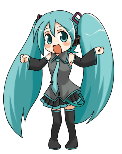 hatsune miku, pani poni dash!, vocaloid, animated, animated gif, 1girl, aqua hair, black thighhighs, blouse, chibi, collared shirt, crossover, dancing, female focus, grey shirt, hair between eyes, long hair, parody, roulette roulette, shirt, sleeveless, sleeveless shirt, solo, thighhighs, twintails, very long hair, white background