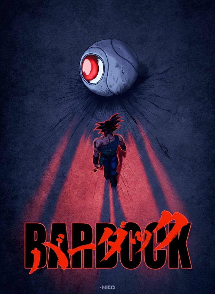 nicocolors, bardock, akira (manga), dragon ball, dragonball z, commentary request, derivative work, 1boy, akira movie poster, armor, arms at sides, bandana, bleeding, blood, broken armor, bruise, character name, dirty, from above, from behind, full body, injury, logo parody, male focus, monkey tail, movie poster, parody, poster parody, saiyan armor, scouter, scratches, shadow, short hair, shoulder armor, solo, spacecraft, spiked hair, standing, tail, title parody, torn clothes, walking
