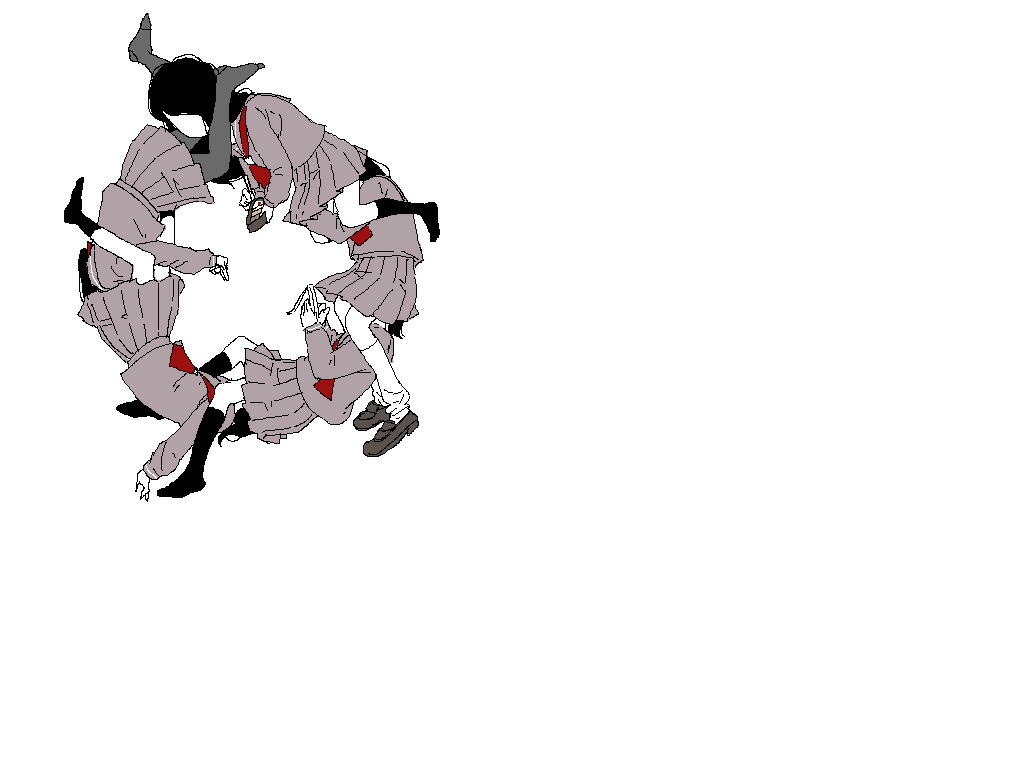 sato (99yen kin'itsu), original, 5girls, black hair, faceless, faceless female, kneehighs, multiple girls, school uniform, serafuku, simple background, socks, white background