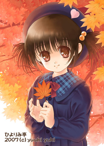 yuuki yuki, original, lowres, autumn, hat, leaf, school uniform, serafuku, solo