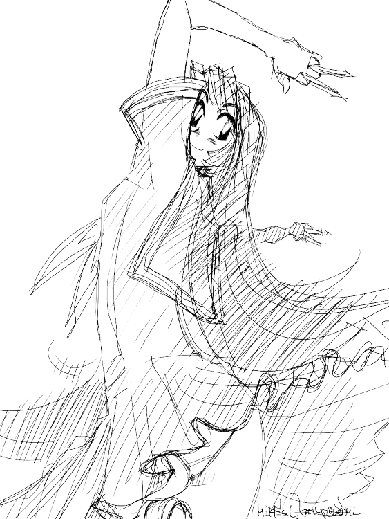 mike156, kamura reiri, kaibutsu oujo, 00s, monochrome, sketch, vampire