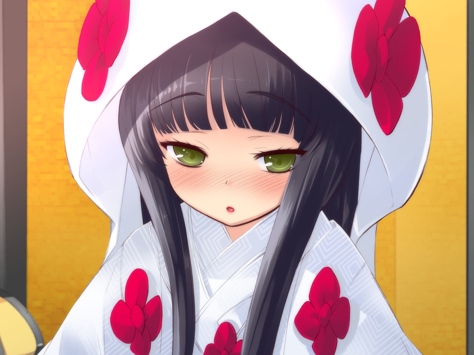 ito noizi, yaname, yaname (alice parade), alice parade, highres, black hair, blush, green eyes, japanese clothes, long hair, solo