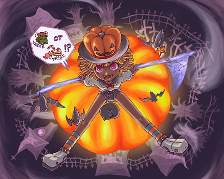 susukinohukurou, loli ruri, orc warrior (ragnarok online), ragnarok online, lowres, 1girl, 2000s (style), black shorts, blonde hair, blue socks, fangs, full body, ghost, graveyard, halloween, holding, holding scythe, jack-o'-lantern, looking at viewer, open mouth, pointy ears, pumpkin, red eyes, red socks, scythe, shirt, shoes, short hair, short shorts, shorts, smile, socks, solo, striped clothes, striped socks, tombstone, trick or treat, white shirt, white shoes