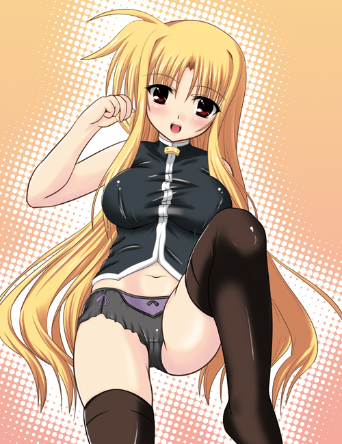 johnny (from scratch), fate testarossa, lyrical nanoha, mahou shoujo lyrical nanoha, mahou shoujo lyrical nanoha strikers, 00s, long hair, panties, thighhighs, underwear, very long hair