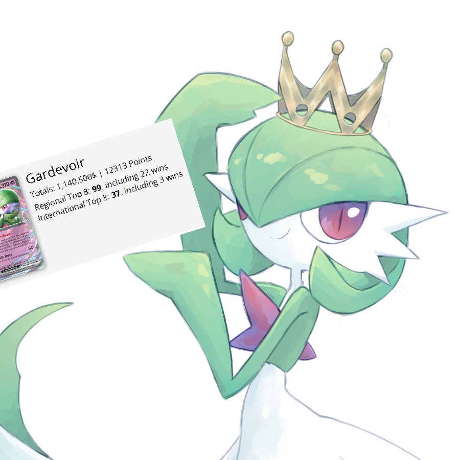 dmt (auburn), gardevoir, nintendo, pokemon, pokemon tcg, bob cut, colored skin, crown, dress, gen 3 pokemon, green hair, green skin, multicolored skin, pink eyes, pokemon (creature), screenshot inset, simple background, smile, two-tone skin, white background, white dress, white skin