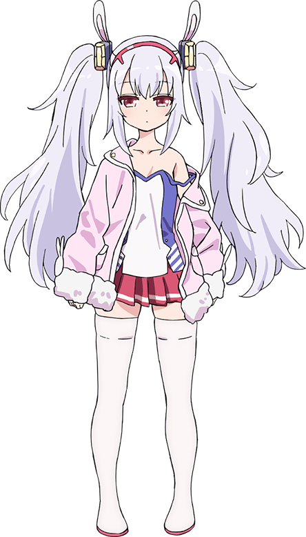 laffey (azur lane), azur lane, official art, 1girl, animal ears, anime coloring, bare shoulders, blush, breasts, camisole, closed mouth, collarbone, fake animal ears, full body, fur-trimmed jacket, fur trim, hair between eyes, hair ornament, hairband, jacket, long hair, long sleeves, looking at viewer, miniskirt, ogiwara rokou, pink jacket, pleated skirt, rabbit ears, red eyes, red hairband, red skirt, simple background, skirt, small breasts, solo, standing, strap slip, tachi-e, thighhighs, transparent background, twintails, very long hair, white camisole, white hair, white thighhighs