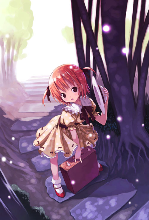 kiira, tagme, dress, forest, hat, nature, solo, suitcase