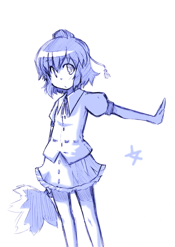 golden pe done, shameimaru aya, touhou, 1girl, female focus, hat, looking at viewer, monochrome, purple theme, sketch, solo