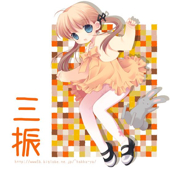 tokumi yuiko, original, 1girl, black shoes, female focus, full body, pantyhose, rabbit, shoes, solo, twintails, white pantyhose