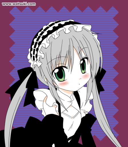 watsuki ayamo, sanzen'in nagi, hayate no gotoku!, 00s, 1girl, blush, bow, cleavage cutout, clothing cutout, detached sleeves, female focus, green eyes, grey hair, hair bow, hairband, lolita hairband, long hair, maid, solo, upper body, watermark, web address