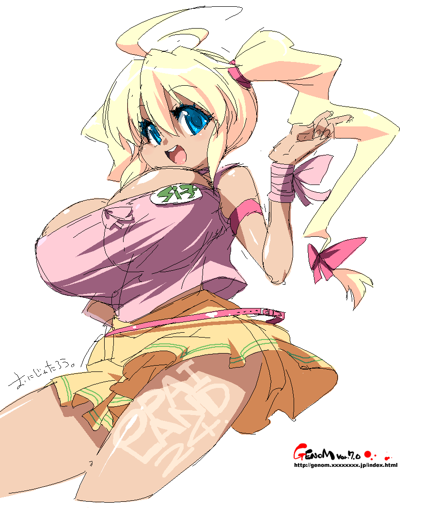 onija tarou, original, blonde hair, blue eyes, breasts, huge breasts, oekaki, skirt, solo, twintails