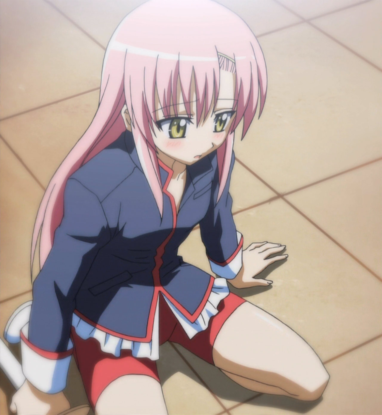 katsura hinagiku, tenjou utena, hayate no gotoku!, shoujo kakumei utena, anime screenshot, highres, 1girl, bike shorts, cosplay, female focus, look-alike, solo, spandex, tenjou utena (cosplay)