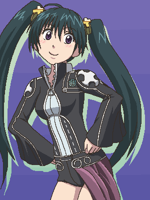 awa, lenalee lee, d.gray-man, lowres, 00s, 1girl, brown eyes, female focus, green hair, jaggy lines, long hair, long twintails, oekaki, solo, twintails
