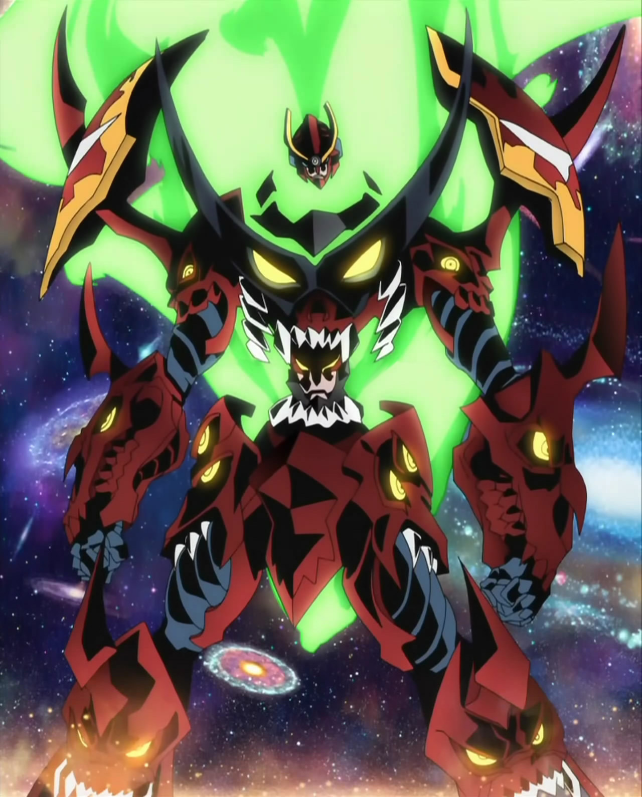 tengen toppa gurren-lagann (mecha), tengen toppa gurren lagann, anime screenshot, highres, stitched, third-party edit, 00s, mecha, robot, solo, space, super robot