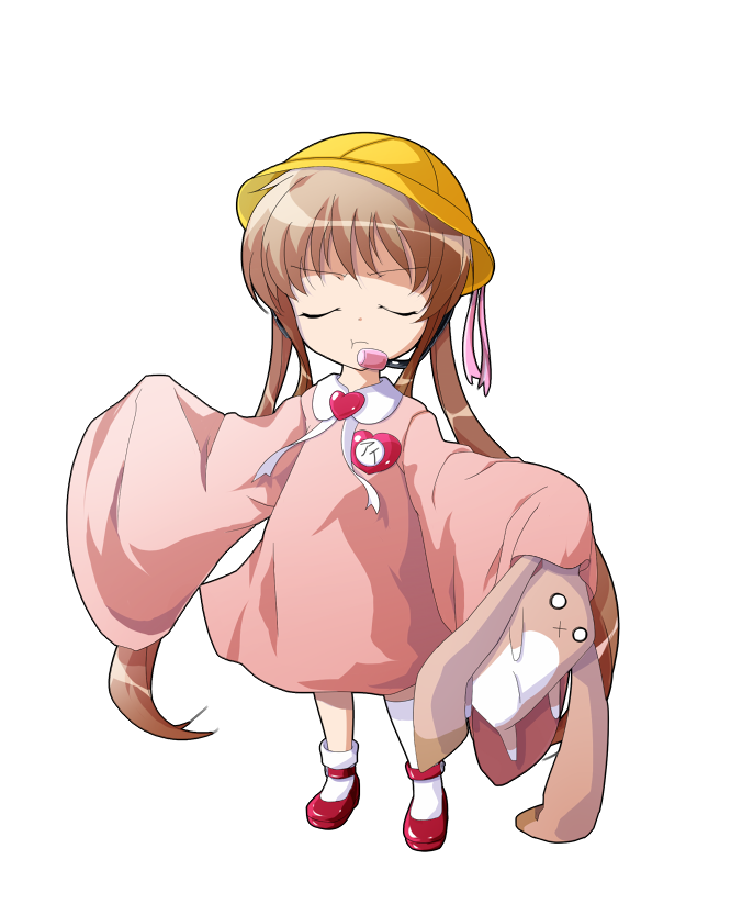 dairi, tsukuyomi ai, voiceroid, commentary request, large variant set, variant set, 1girl, asymmetrical legwear, brooch, brown hair, dress, full body, hat, headset, heart, heart brooch, holding, holding stuffed toy, jewelry, long hair, mismatched legwear, pink dress, red shoes, school hat, shoes, sleeves past fingers, sleeves past wrists, socks, solo, standing, stuffed toy, tachi-e, transparent background, twintails, white socks, wide sleeves