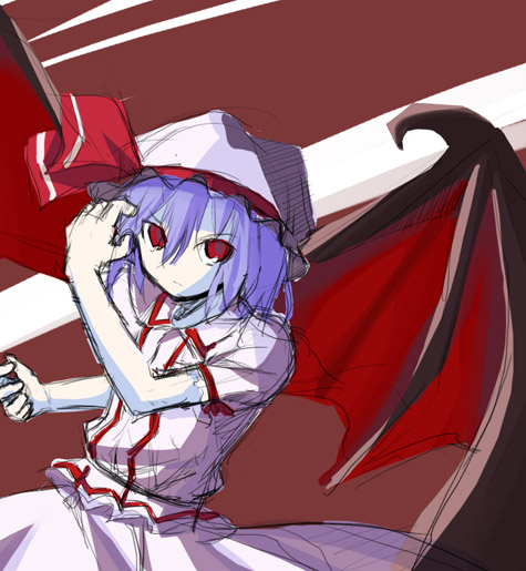 shirasawa sou, remilia scarlet, touhou, 1girl, bat wings, female focus, solo, wings