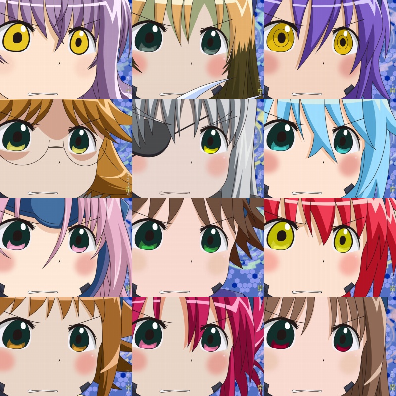 cinque (nanoha), deed (nanoha), dieci (nanoha), due (nanoha), nove (nanoha), numbers (nanoha), otto (nanoha), quattro (nanoha), sein (nanoha), sette (nanoha), tre (nanoha), uno (nanoha), wendi (nanoha), lyrical nanoha, mahou shoujo lyrical nanoha, mahou shoujo lyrical nanoha strikers, eyebrows, 00s, 6+girls, eyepatch, glasses, gununu (meme), hair between eyes, meme, multiple girls