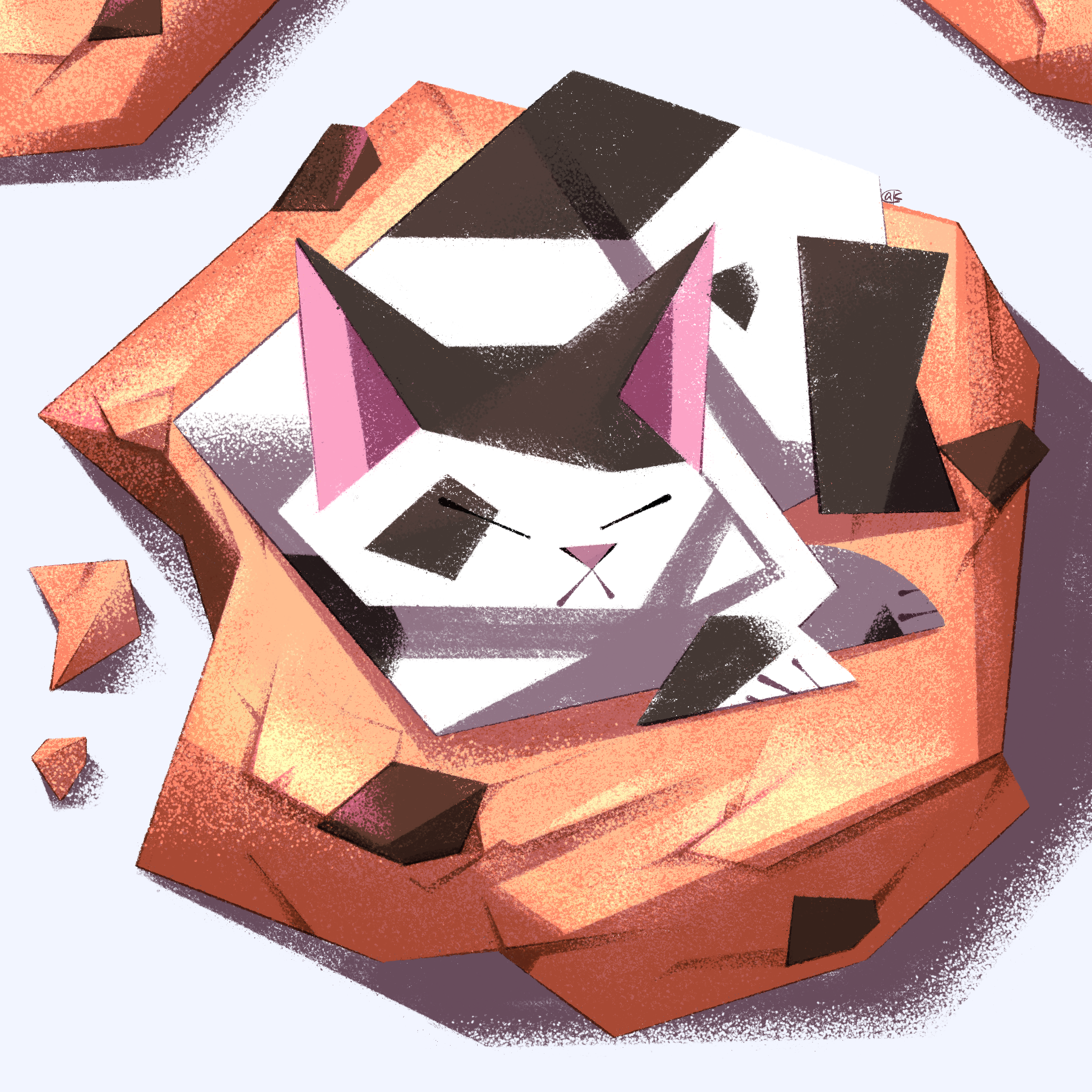 karasusho, original, commentary, highres, symbol-only commentary, animal, animal focus, cat, closed eyes, closed mouth, cookie, food, no humans, on food, sleeping