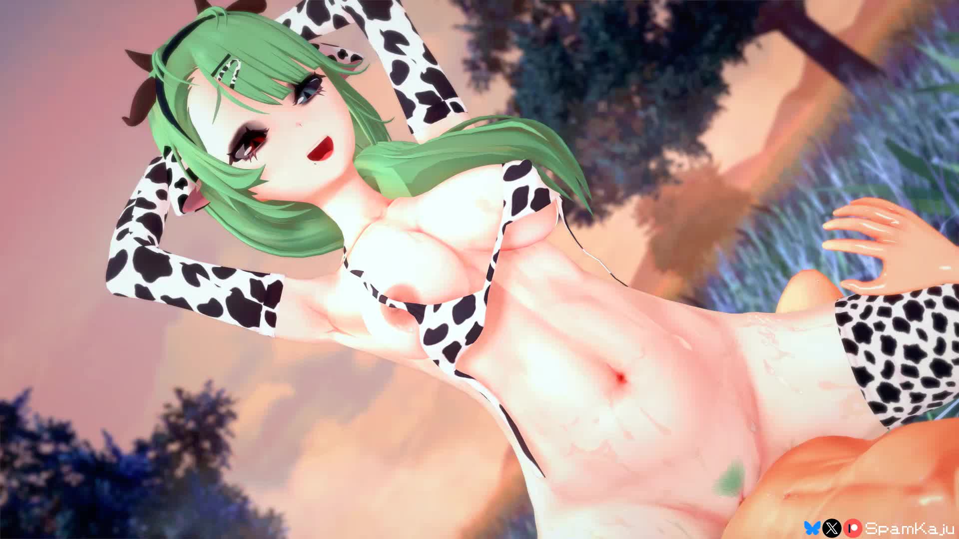 harada4780, lechery amore (voice actor), spamkaju, crelly, indie virtual youtuber, animated, sound, tagme, video, 1boy, 1girl, animal ears, animal print, armpits, arms up, bikini, blue eyes, bouncing breasts, breasts, breasts out, cow ears, cow girl, cow horns, cow print, cow print bikini, cowgirl position, cum, cum in pussy, cum on body, exhibitionism, female ejaculation, female focus, female orgasm, female pubic hair, femdom, green hair, heterochromia, horns, jiggle, nipples, orgasm, outdoors, print bikini, pubic hair, public indecency, pussy juice, red eyes, riding, side ponytail, straddling, swimsuit, thick thighs, thighhighs, thighs, vaginal, virtual youtuber