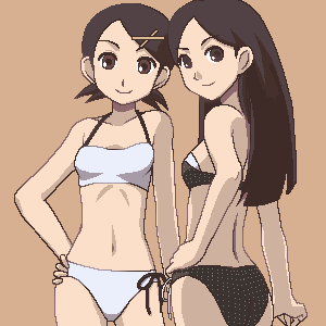 awa, fuura kafuka, kitsu chiri, sayonara zetsubou sensei, lowres, 00s, bikini, jaggy lines, looking back, oekaki, parted bangs, swimsuit