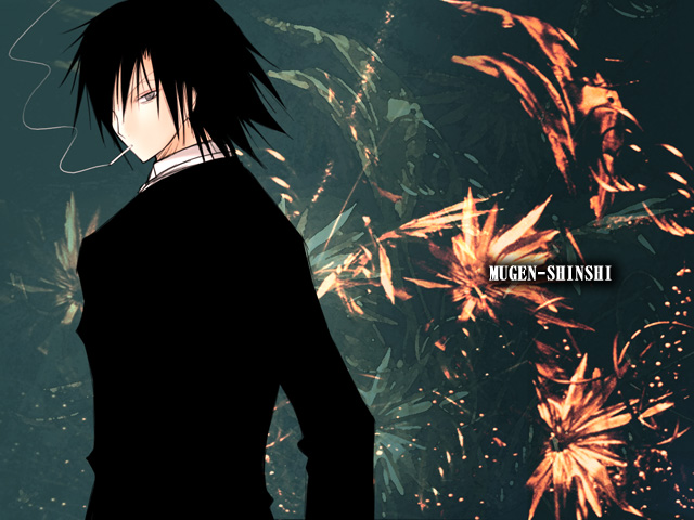 vanilla (artist), vanilla (nicolla), 1boy, black suit, cigarette, copyright name, formal clothes, hair between eyes, male focus, short hair, smoking, solo, suit