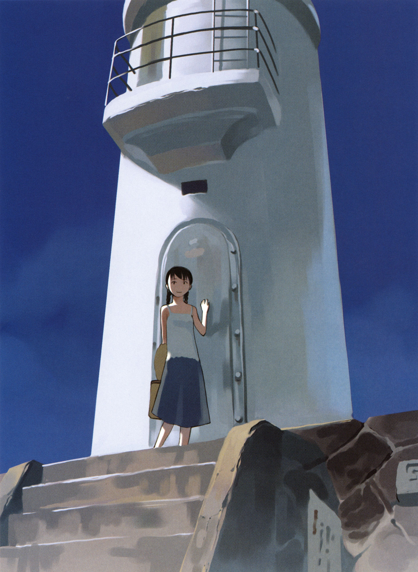 takamichi, highres, tagme, 1girl, day, female focus, lighthouse, sky, solo