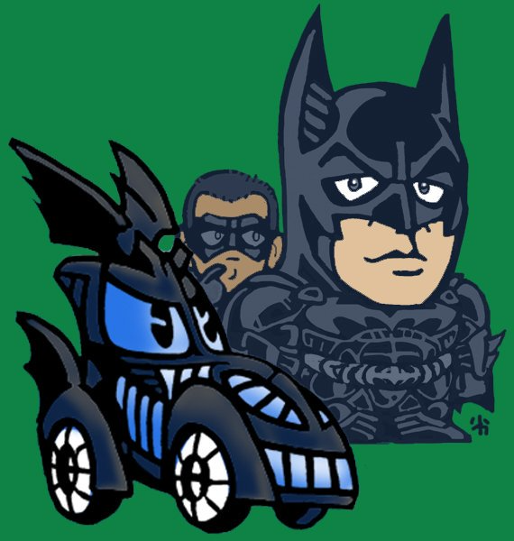 batman, robin (dc), batman (series), batman forever, dc comics, warner bros., bat (animal), batmobile, belt, boots, cape, car, chibi, gloves, mask, motor vehicle, nisegundam, superhero costume