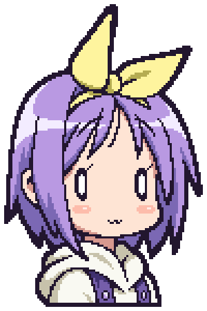 yuuya (yu-ya's), hiiragi tsukasa, lucky star, lowres, 00s, :3, pixel art, simple background, solo, white background