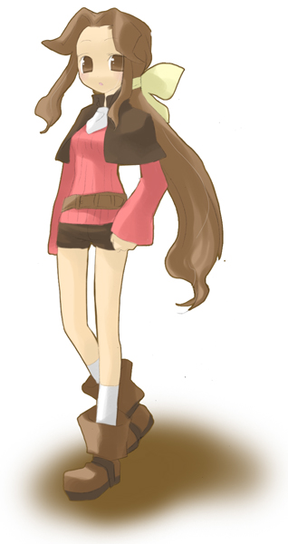 sazaki ichiri, castille, castille (phantom brave), phantom brave, 1girl, brown eyes, brown hair, female focus, long hair, ponytail, ribbon, solo