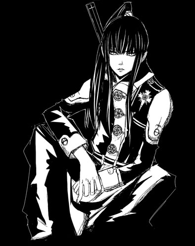 kanda yuu, d.gray-man, lowres, tagme, 00s, 1boy, black hair, greyscale, long hair, male focus, monochrome, solo
