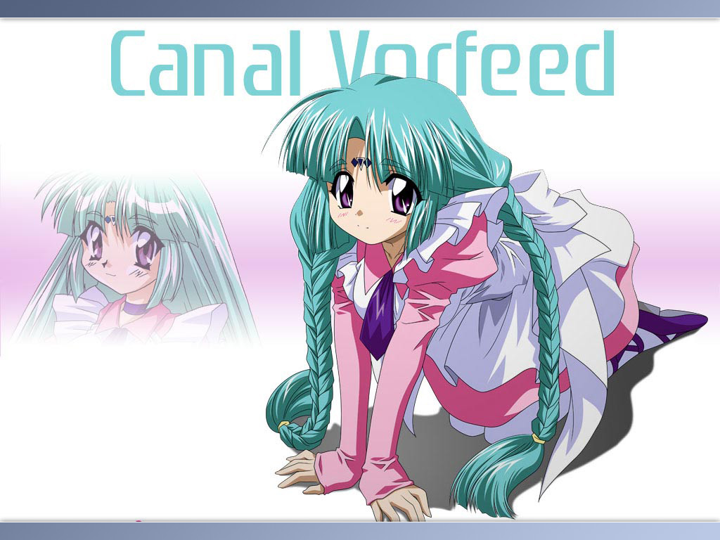 sugimura tomokazu, canal vorfeed, lost universe, 1990s (style), braid, character name, green hair, maid, retro artstyle, solo, thighhighs, twin braids, twintails